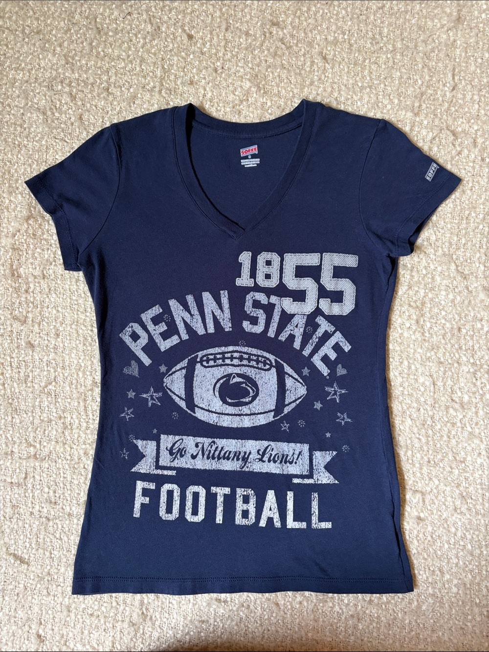 🐾 NWOT SOFFE WOMENS SIZE SMALL PENN STATE FOOTBALL BLUE V-NECK TEE